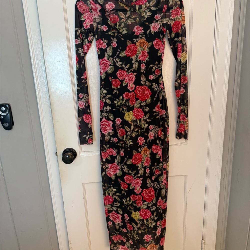 AFRM Shailene Turtleneck Long Sleeve Mesh Midi Dress Size XS - Picture 2 of 3